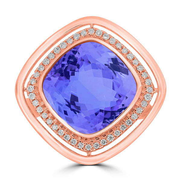 8.5ct Cushion Tanzanite Ring with 0.18 cttw Diamond