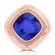 8.5ct Cushion Tanzanite Ring with 0.18 cttw Diamond