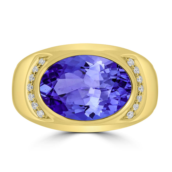 6.25ct Oval Tanzanite Men's Ring with 0.12 cttw Diamond