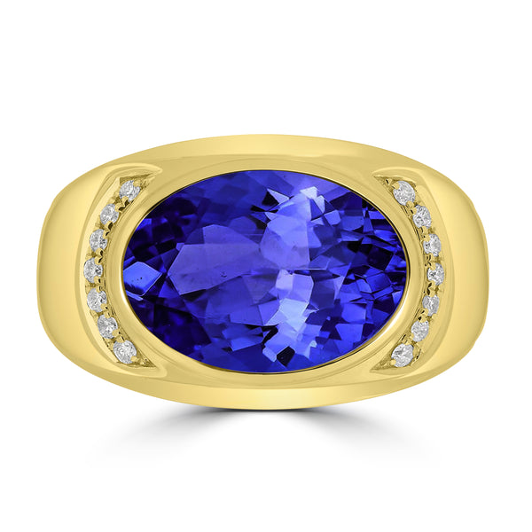 6.25ct Oval Tanzanite Men's Ring with 0.12 cttw Diamond