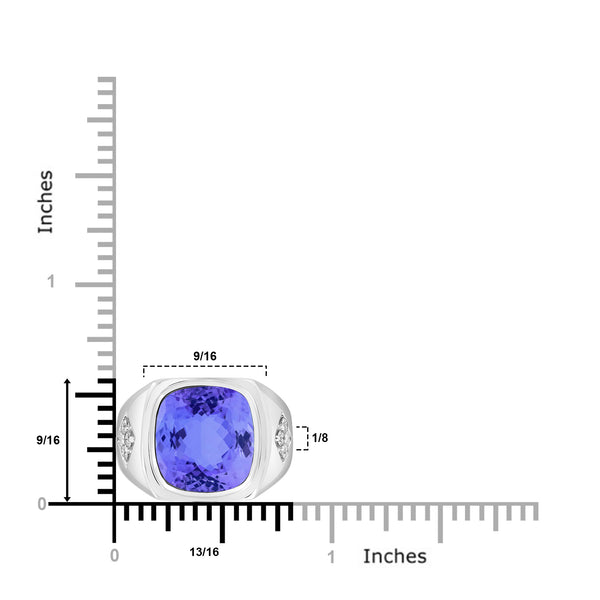 8.5ct Cushion Tanzanite Men's Ring with 0.23 cttw Diamond