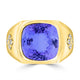 8.5ct Cushion Tanzanite Men's Ring with 0.23 cttw Diamond