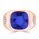 8.5ct Cushion Tanzanite Men's Ring with 0.23 cttw Diamond