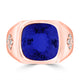 8.5ct Cushion Tanzanite Men's Ring with 0.23 cttw Diamond