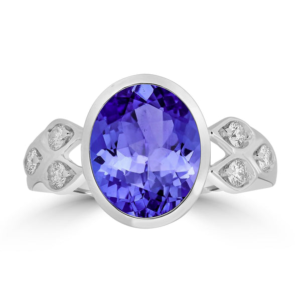 3.9ct Oval Tanzanite Ring with 0.24 cttw Diamond