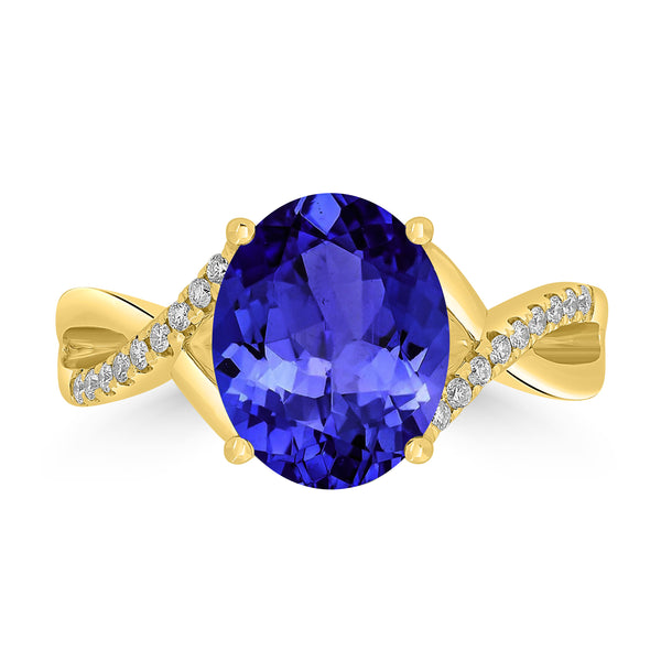 3.25ct Oval Tanzanite Ring with 0.1 cttw Diamond