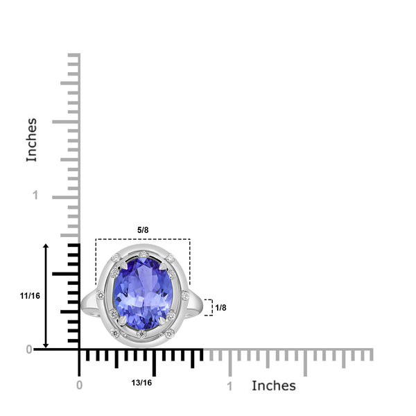 3.9ct Oval Tanzanite Ring with 0.12 cttw Diamond