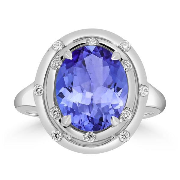 3.9ct Oval Tanzanite Ring with 0.12 cttw Diamond