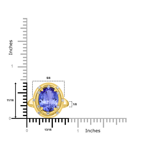 3.9ct Oval Tanzanite Ring with 0.12 cttw Diamond