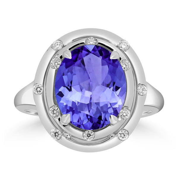 3.9ct Oval Tanzanite Ring with 0.12 cttw Diamond