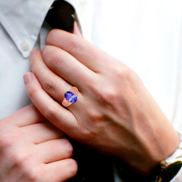 6.25ct Oval Tanzanite Ring with 0.15 cttw Diamond