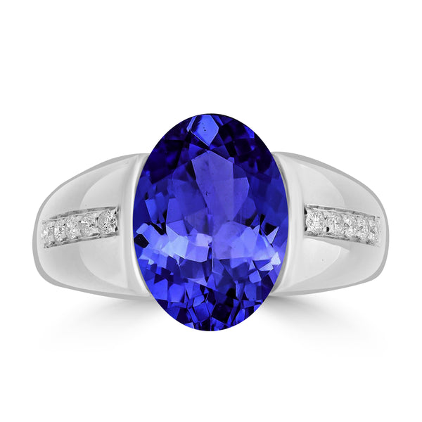 6.25ct Oval Tanzanite Ring with 0.15 cttw Diamond
