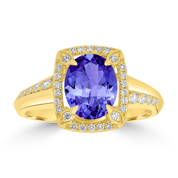 1.8ct Oval Tanzanite Ring with 0.25 cttw Diamond