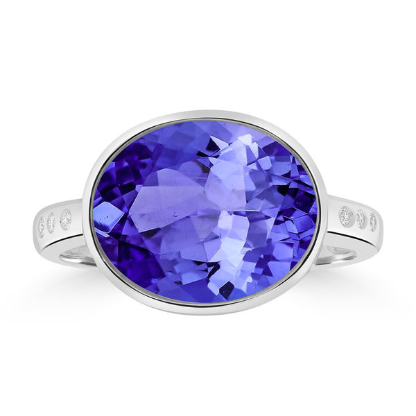 5ct Oval Tanzanite Ring with 0.42 cttw Diamond