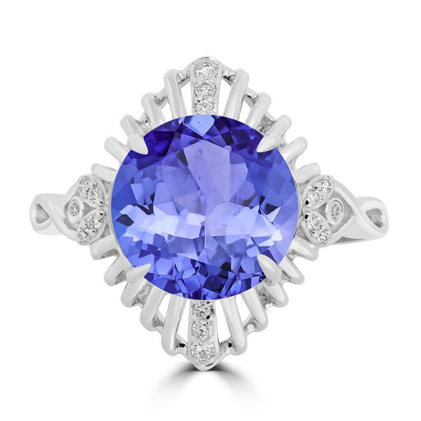 5ct Round Tanzanite Ring with 0.07 cttw Diamond