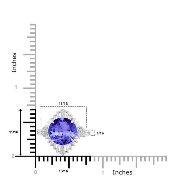 5ct Round Tanzanite Ring with 0.07 cttw Diamond
