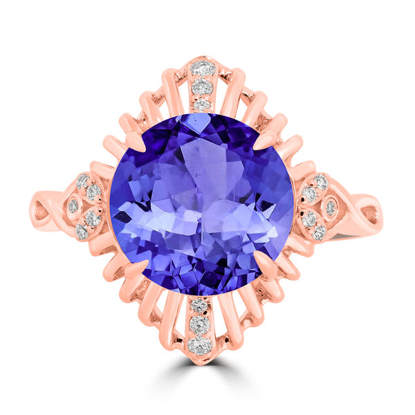 5ct Round Tanzanite Ring with 0.07 cttw Diamond