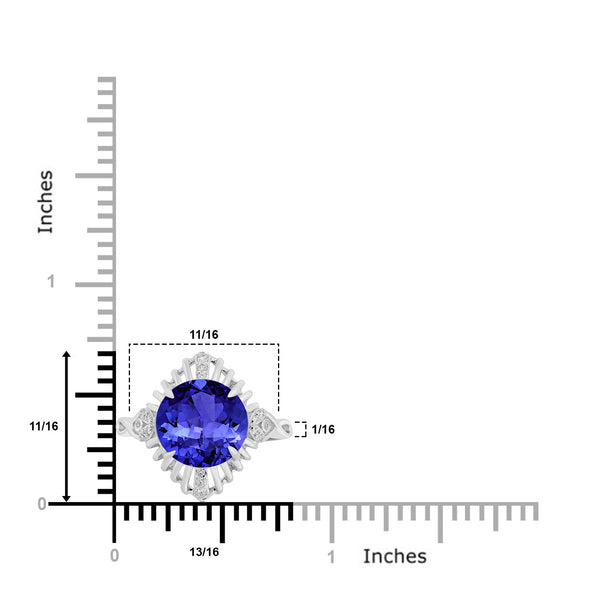 5ct Round Tanzanite Ring with 0.07 cttw Diamond