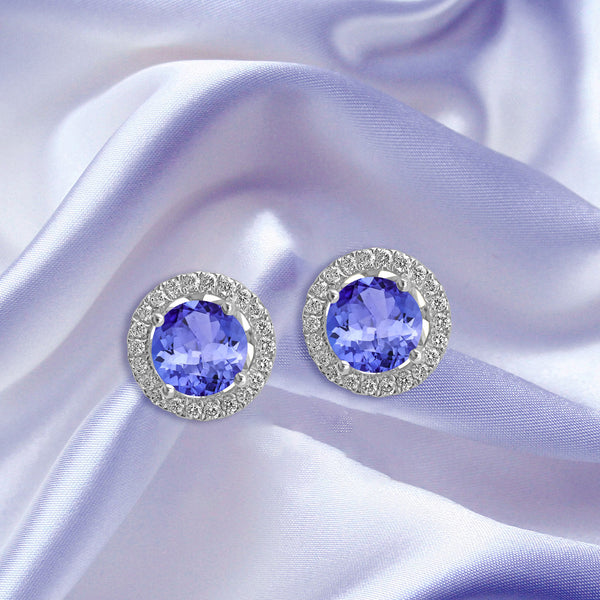 1.4ct Round Tanzanite Earring with 0.179 cttw Diamond