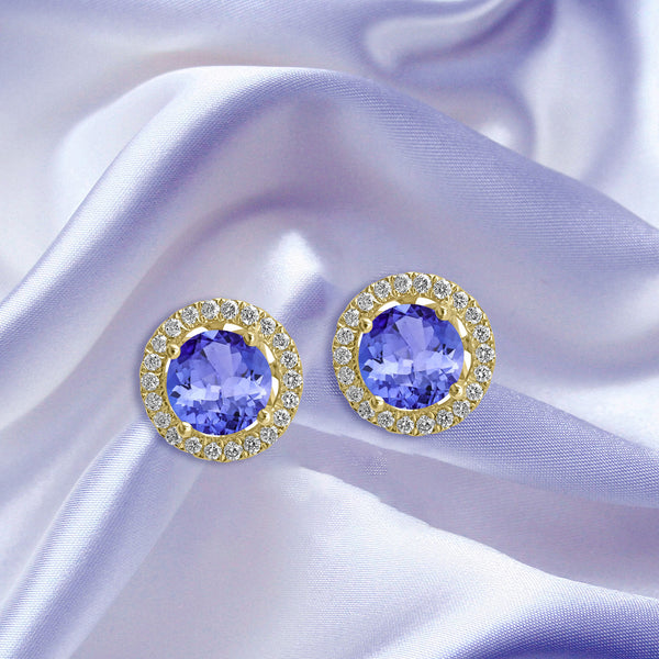 1.4ct Round Tanzanite Earring with 0.179 cttw Diamond