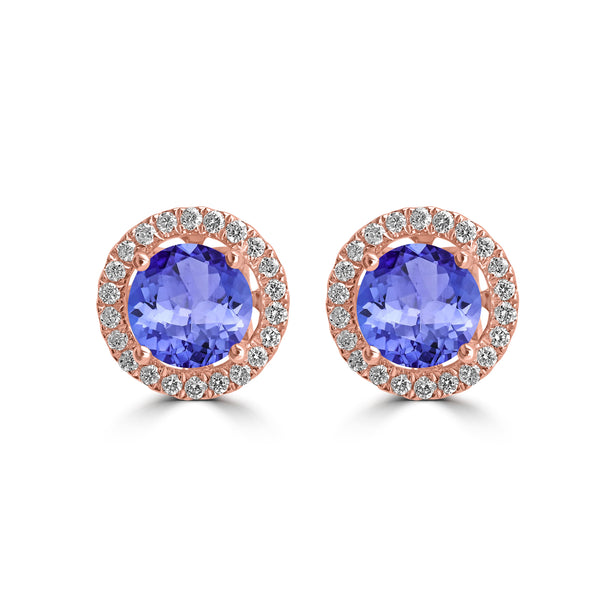 1.4ct Round Tanzanite Earring with 0.179 cttw Diamond