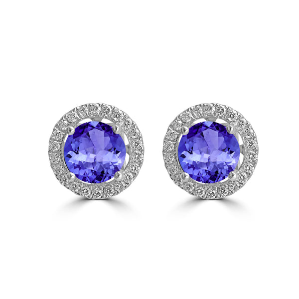 1.4ct Round Tanzanite Earring with 0.179 cttw Diamond