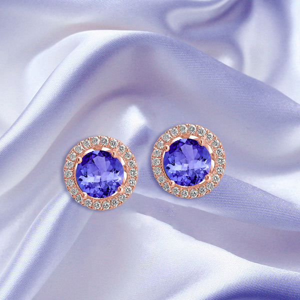 1.4ct Round Tanzanite Earring with 0.179 cttw Diamond