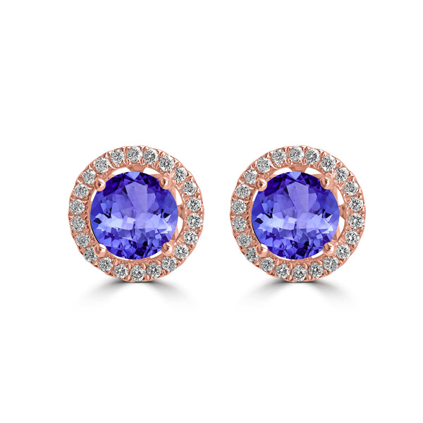 1.4ct Round Tanzanite Earring with 0.179 cttw Diamond