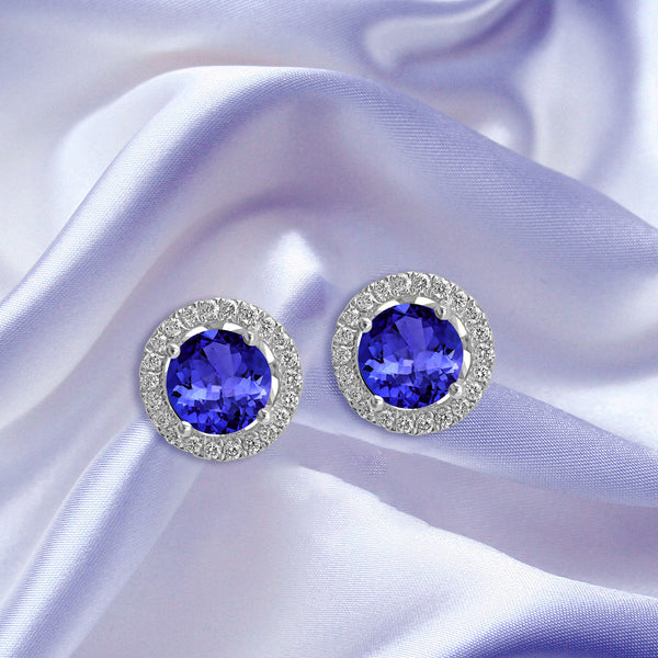 1.4ct Round Tanzanite Earring with 0.179 cttw Diamond
