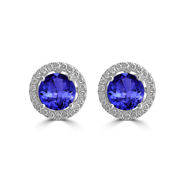 1.4ct Round Tanzanite Earring with 0.179 cttw Diamond