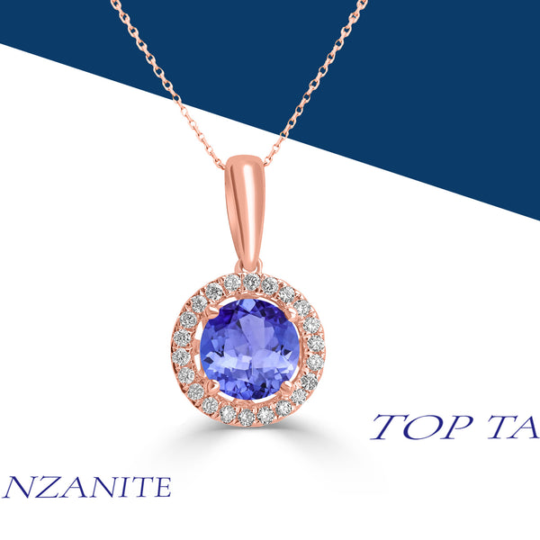 0.7ct Round Tanzanite Pendant with 0.089 cttw Diamond