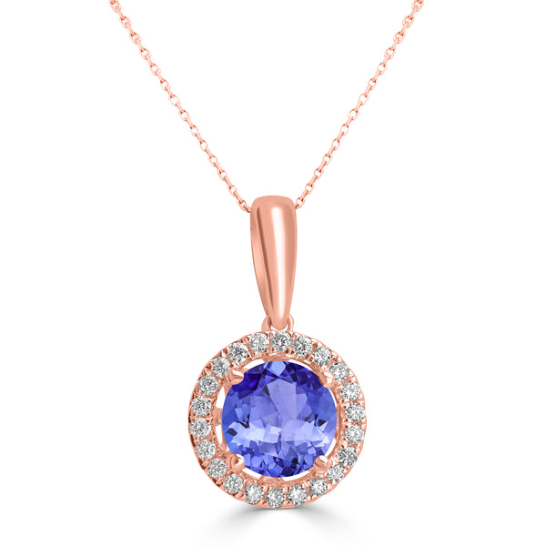 0.7ct Round Tanzanite Pendant with 0.089 cttw Diamond