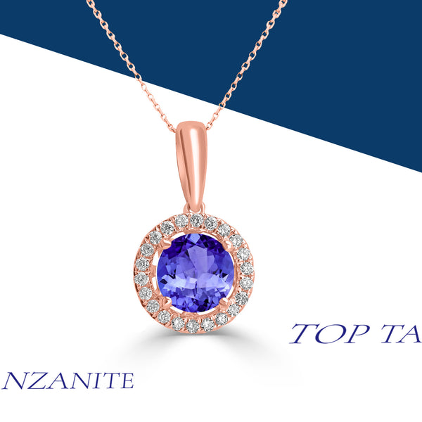 0.7ct Round Tanzanite Pendant with 0.089 cttw Diamond