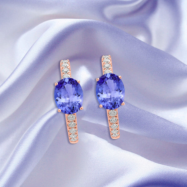 2ct Oval Tanzanite Earring with 0.33 cttw Diamond
