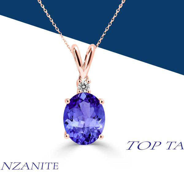 2.85ct Oval Tanzanite Pendant with 0.05 cttw Diamond