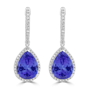 7ct Pear Shape Tanzanite Earring with 0.41 cttw Diamond