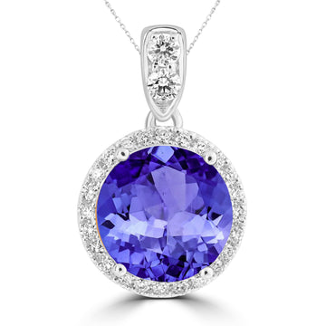 5ct Round Tanzanite Pendant with 0.33 cttw Diamond