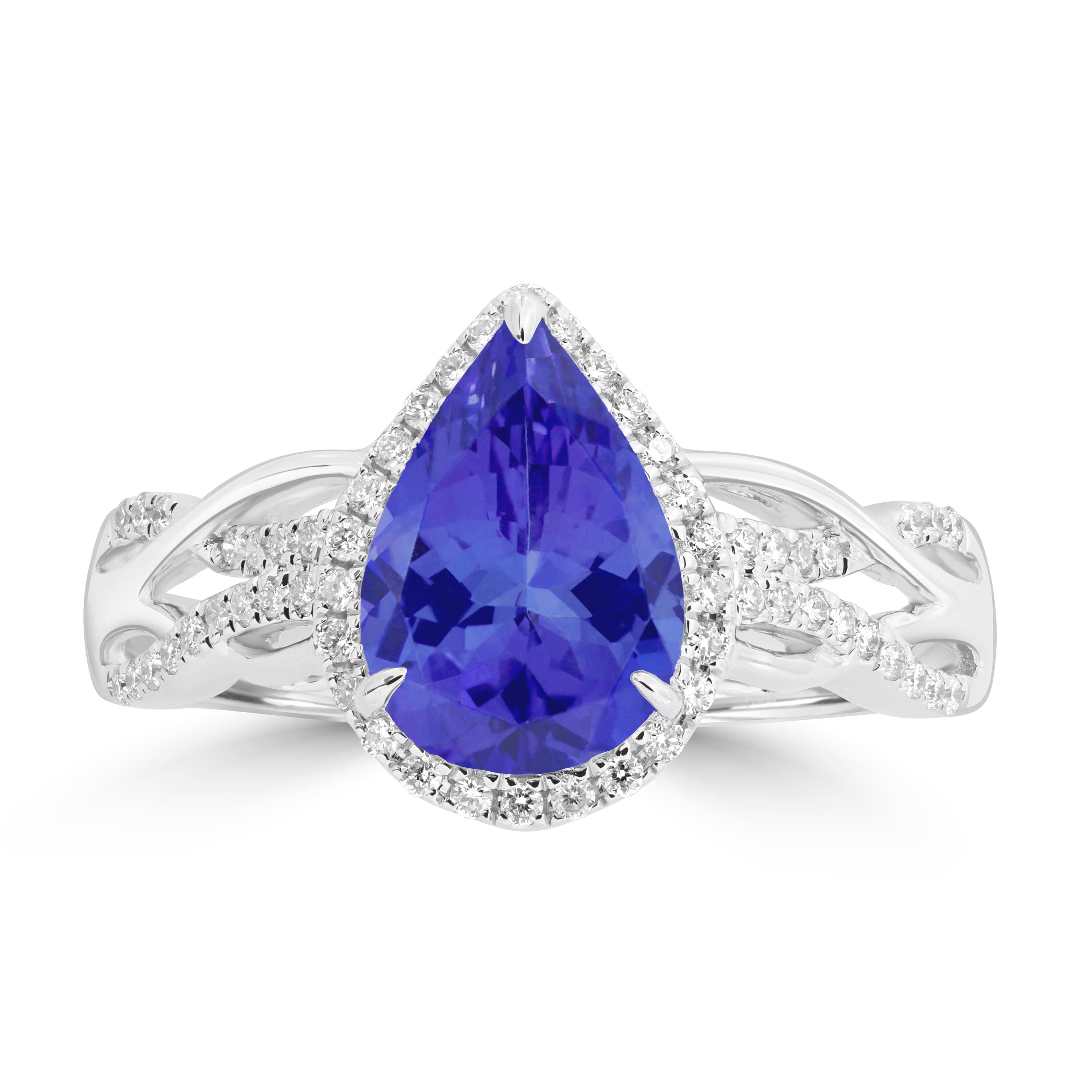 2.05ct Pear Shape Tanzanite Ring with 0.21 cttw Diamond – Top
