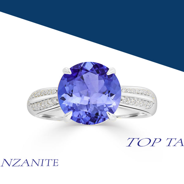 5ct Round Tanzanite Ring with 0.13 cttw Diamond
