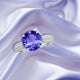 5ct Round Tanzanite Ring with 0.13 cttw Diamond