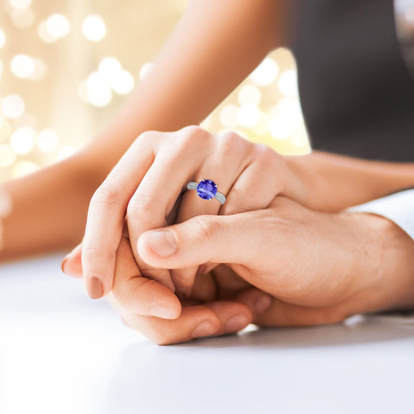 5ct Round Tanzanite Ring with 0.13 cttw Diamond