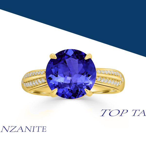 5ct Round Tanzanite Ring with 0.13 cttw Diamond