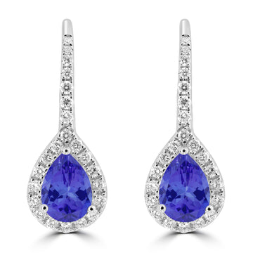 1.3ct Pear Shape Tanzanite Earring with 0.35 cttw Diamond