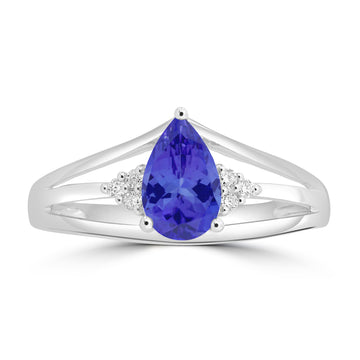 0.85ct Pear Shape Tanzanite Ring with 0.06 cttw Diamond