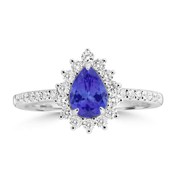 0.65ct Pear Shape Tanzanite Ring with 0.39 cttw Diamond