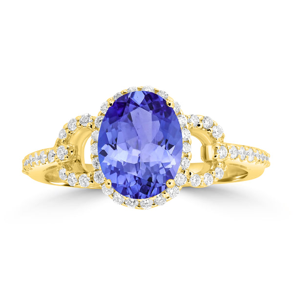 1.8ct Oval Tanzanite Ring with 0.3 cttw Diamond