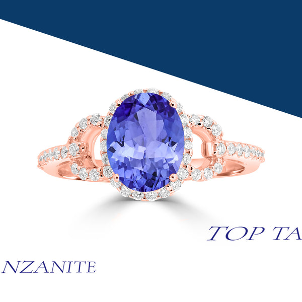 1.8ct Oval Tanzanite Ring with 0.3 cttw Diamond