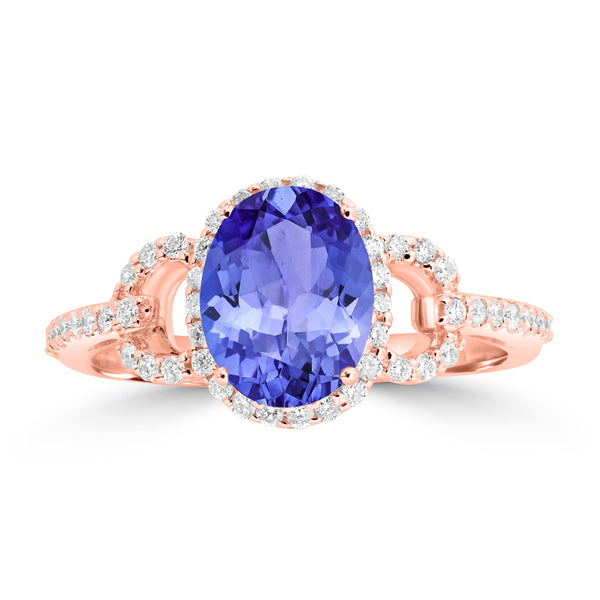 1.8ct Oval Tanzanite Ring with 0.3 cttw Diamond