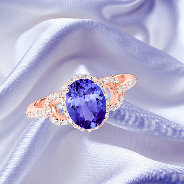 1.8ct Oval Tanzanite Ring with 0.3 cttw Diamond