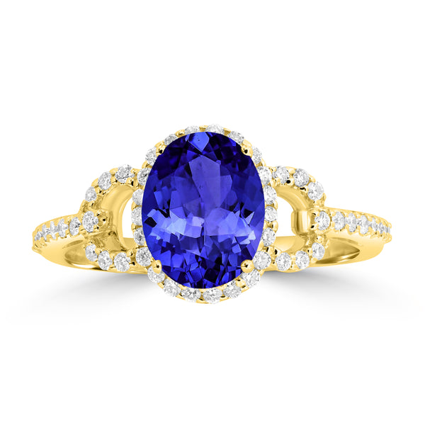 1.8ct Oval Tanzanite Ring with 0.3 cttw Diamond